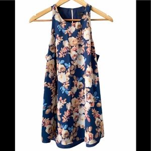 J. Crew Antique Floral Silk Racerback Tank 6T 6 Tall Blouse Top Shirt Blue